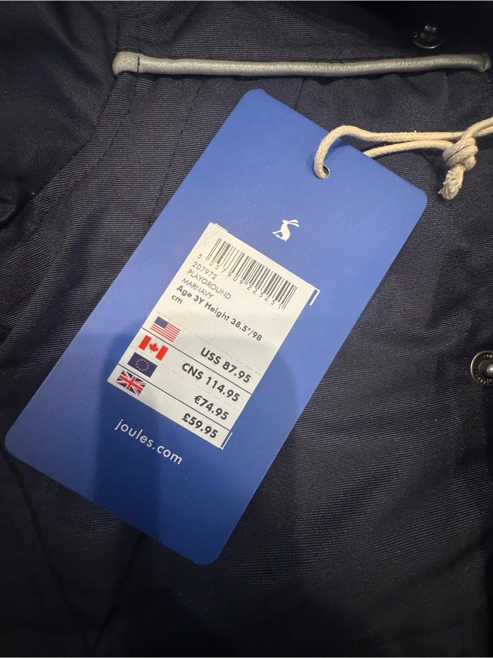 Joules Navy Hooded Kids' coat with White Piping